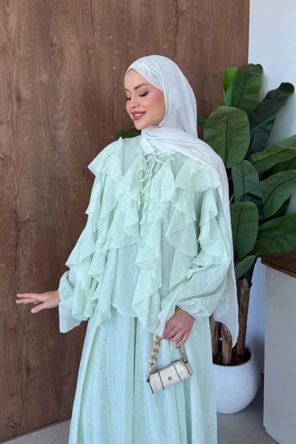 Angelina Fırfırlı Etekli Takım Su Yeşili 4105 
