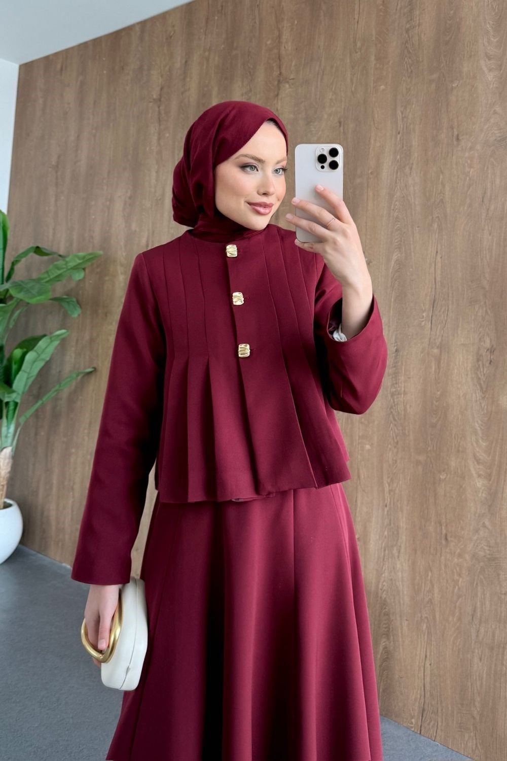 Pilise Detay Etekli Takım Bordo 41587 