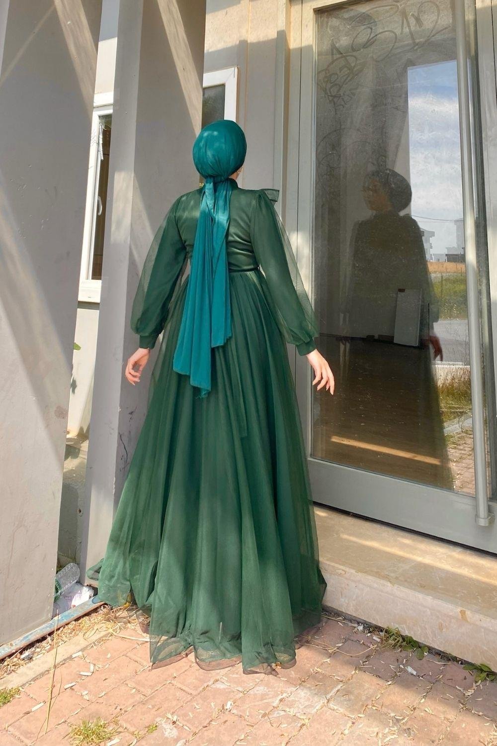 Göğsü Fırfır Taşlı Abiye Haki 4248 