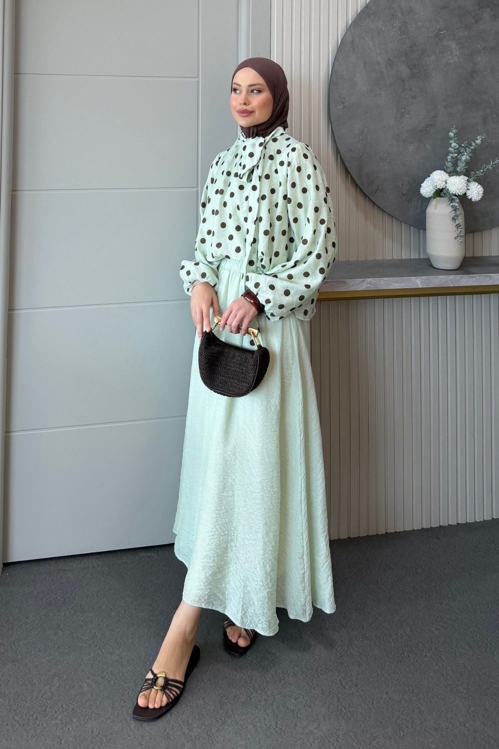 Amelia Puantiyeli Etekli Takım Mint 4336 