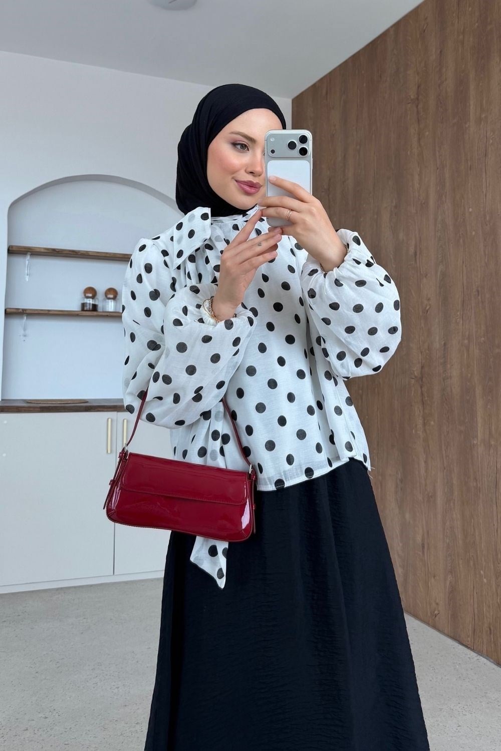 Amelia Puantiyeli Etekli Takım Siyah 4336 