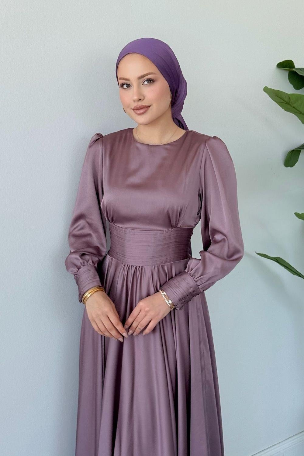 Beli Pilise Detaylı Maxi Tesettür Abiye Gül Kurusu 434000 