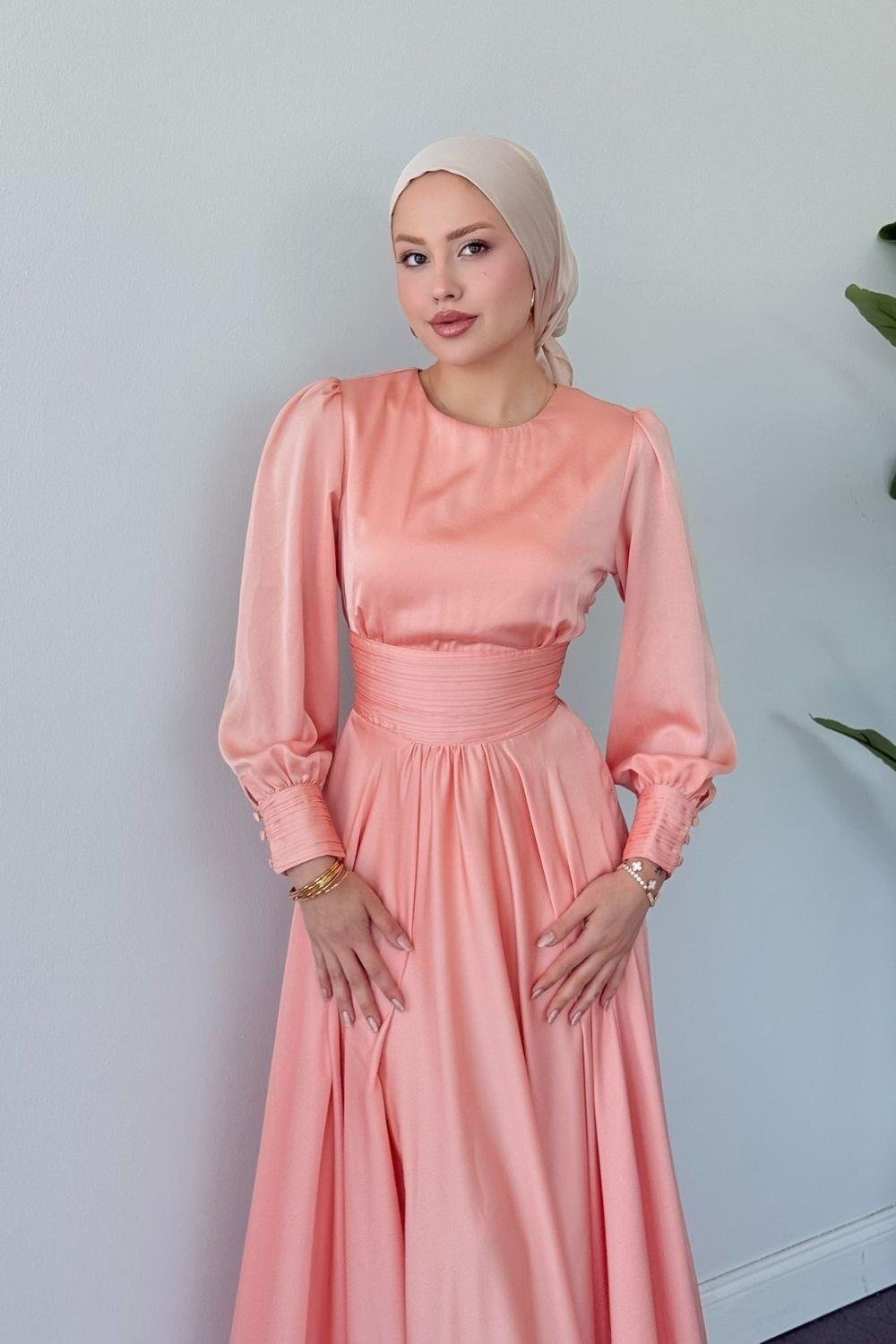 Beli Pilise Detaylı Maxi Tesettür Abiye Somon 434000 
