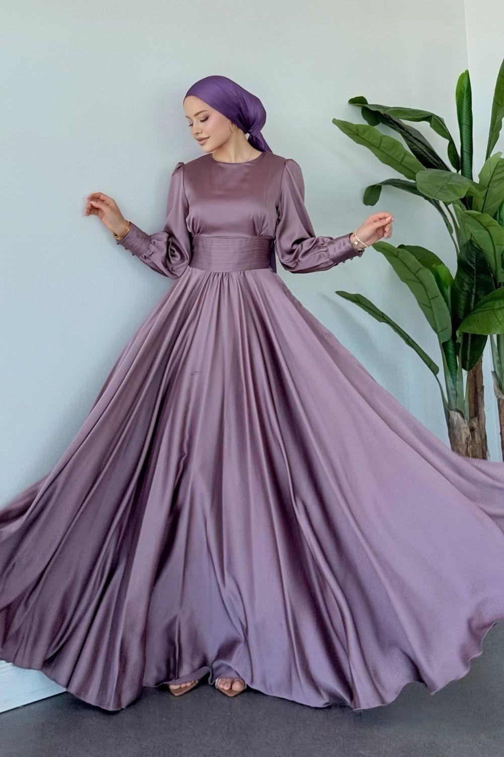 Beli Pilise Detaylı Maxi Tesettür Abiye Gül Kurusu 434000 