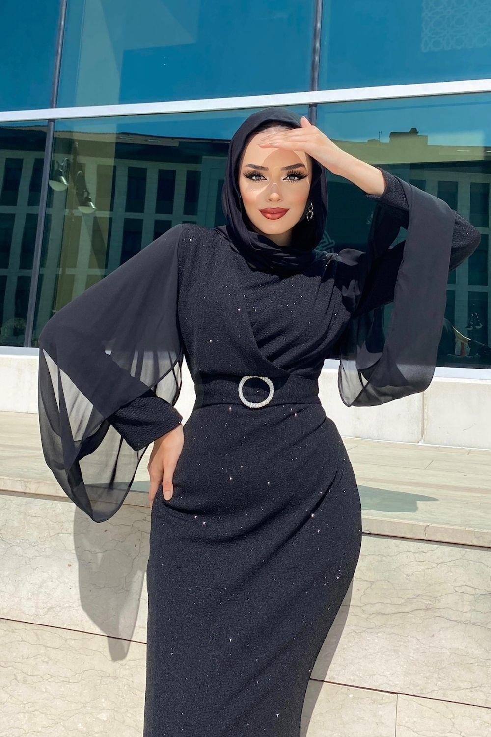 Kemerli Balık Abiye Siyah 4341 