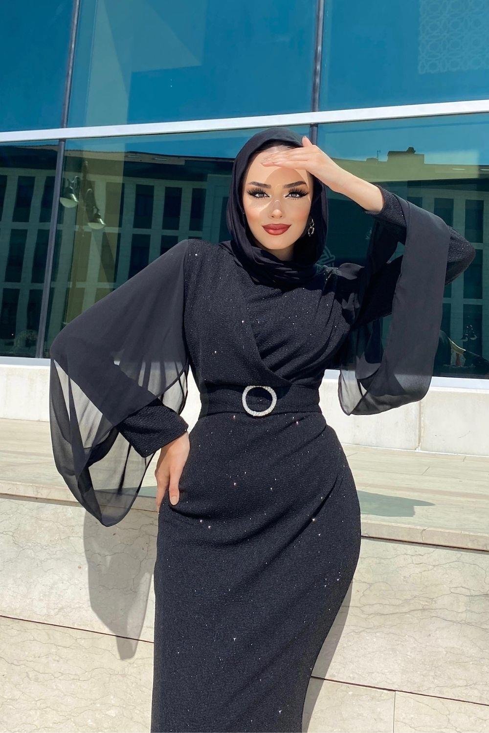 Kemerli Balık Abiye Siyah 4341 