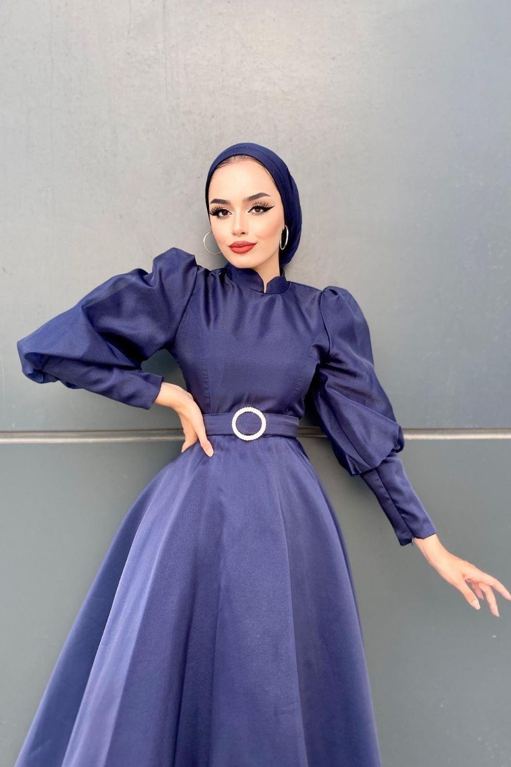 Kemeri Taşlı Abiye Lacivert 4346 