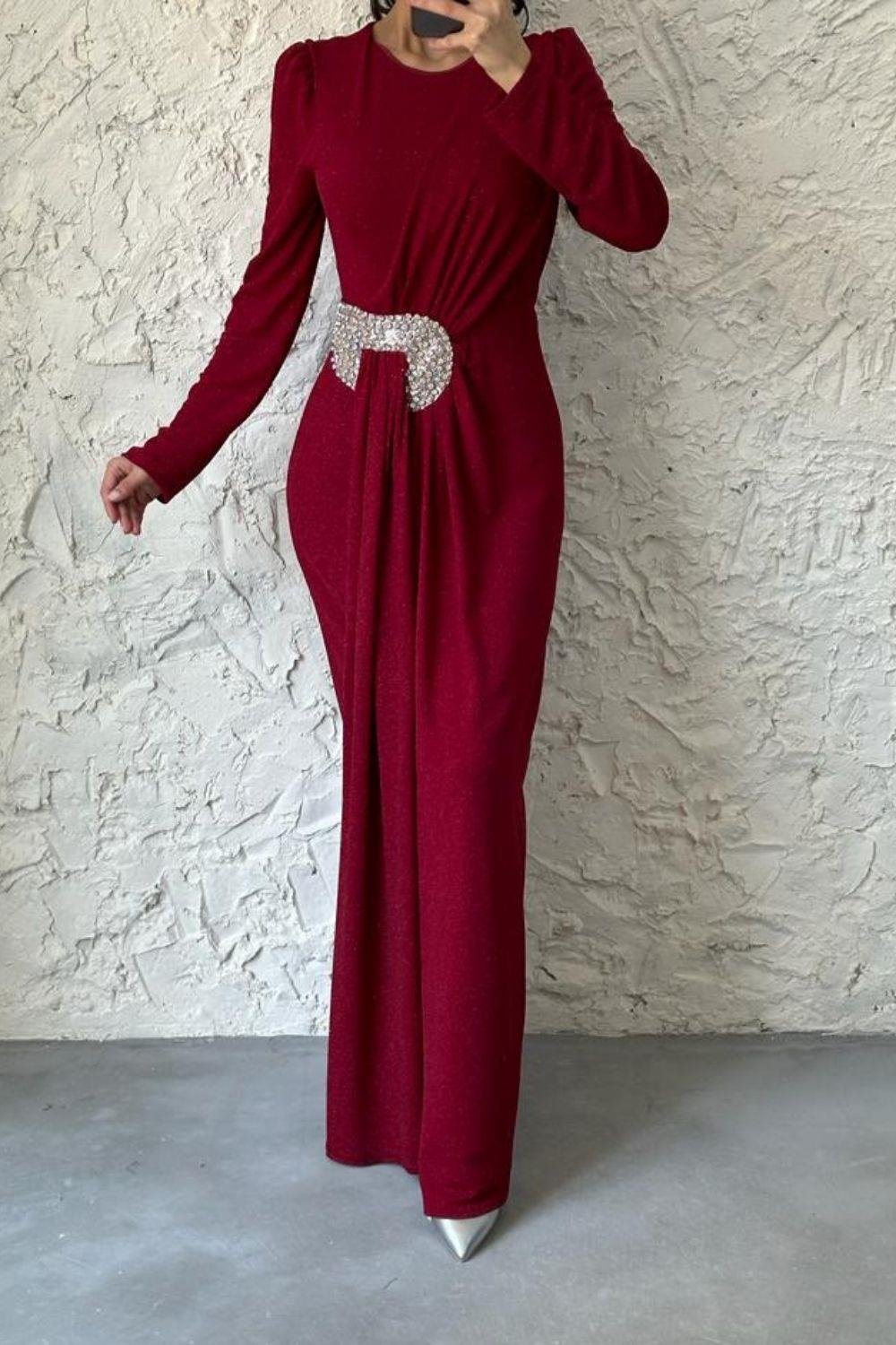 Havin Simli Abiye Bordo 4351 