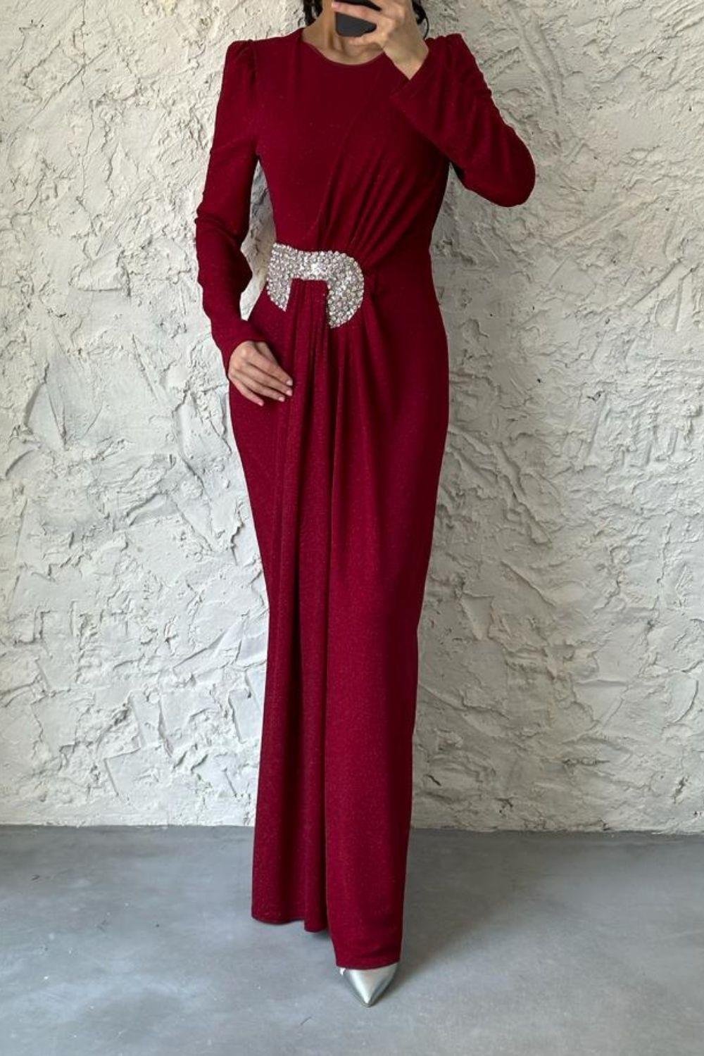 Havin Simli Abiye Bordo 4351 