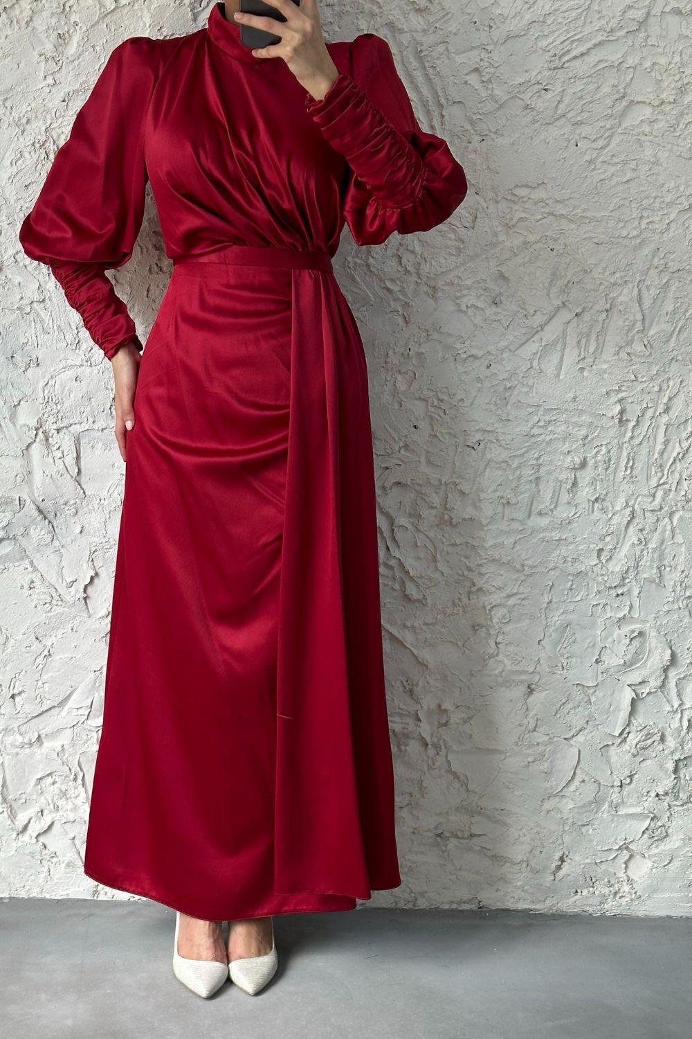 Bilekleri Drape Detay Abiye Bordo 4357 