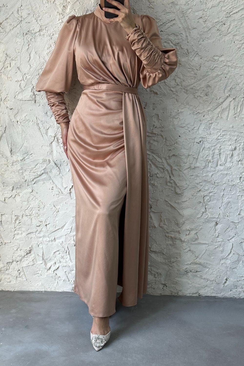 Bilekleri Drape Detay Abiye Gold 4357 