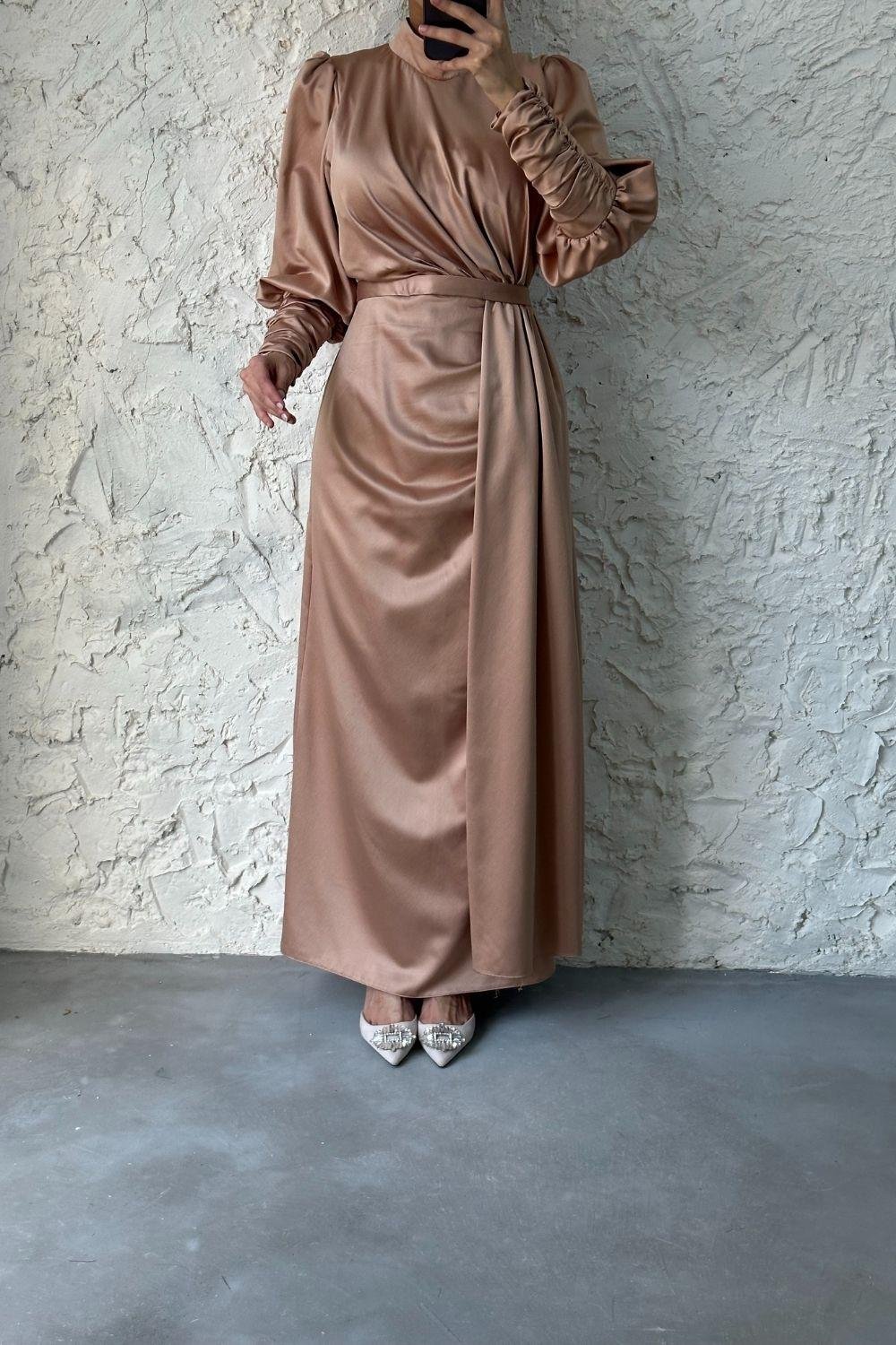 Bilekleri Drape Detay Abiye Gold 4357 