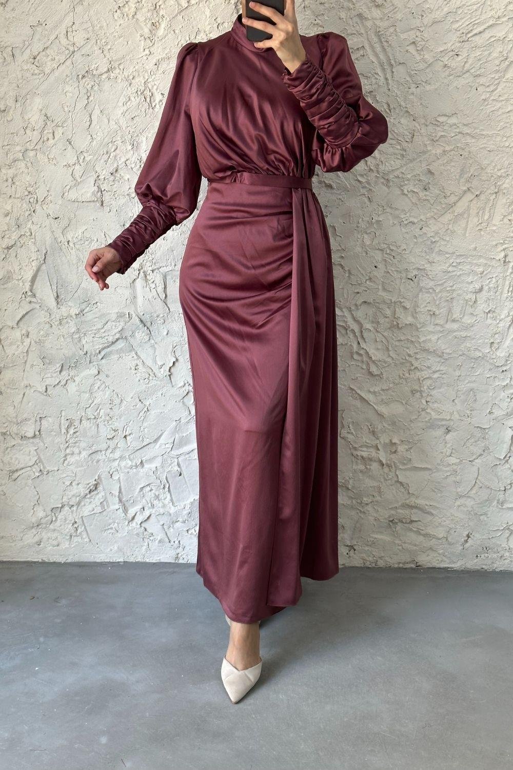 Bilekleri Drape Detay Abiye Gül Kurusu 4357 