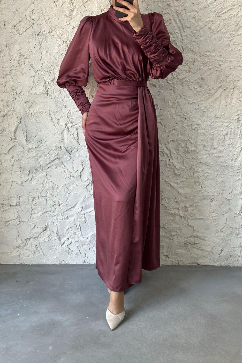 Bilekleri Drape Detay Abiye Gül Kurusu 4357 