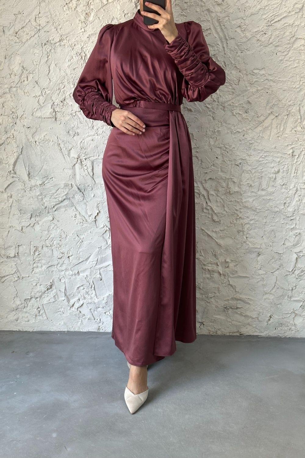 Bilekleri Drape Detay Abiye Gül Kurusu 4357 