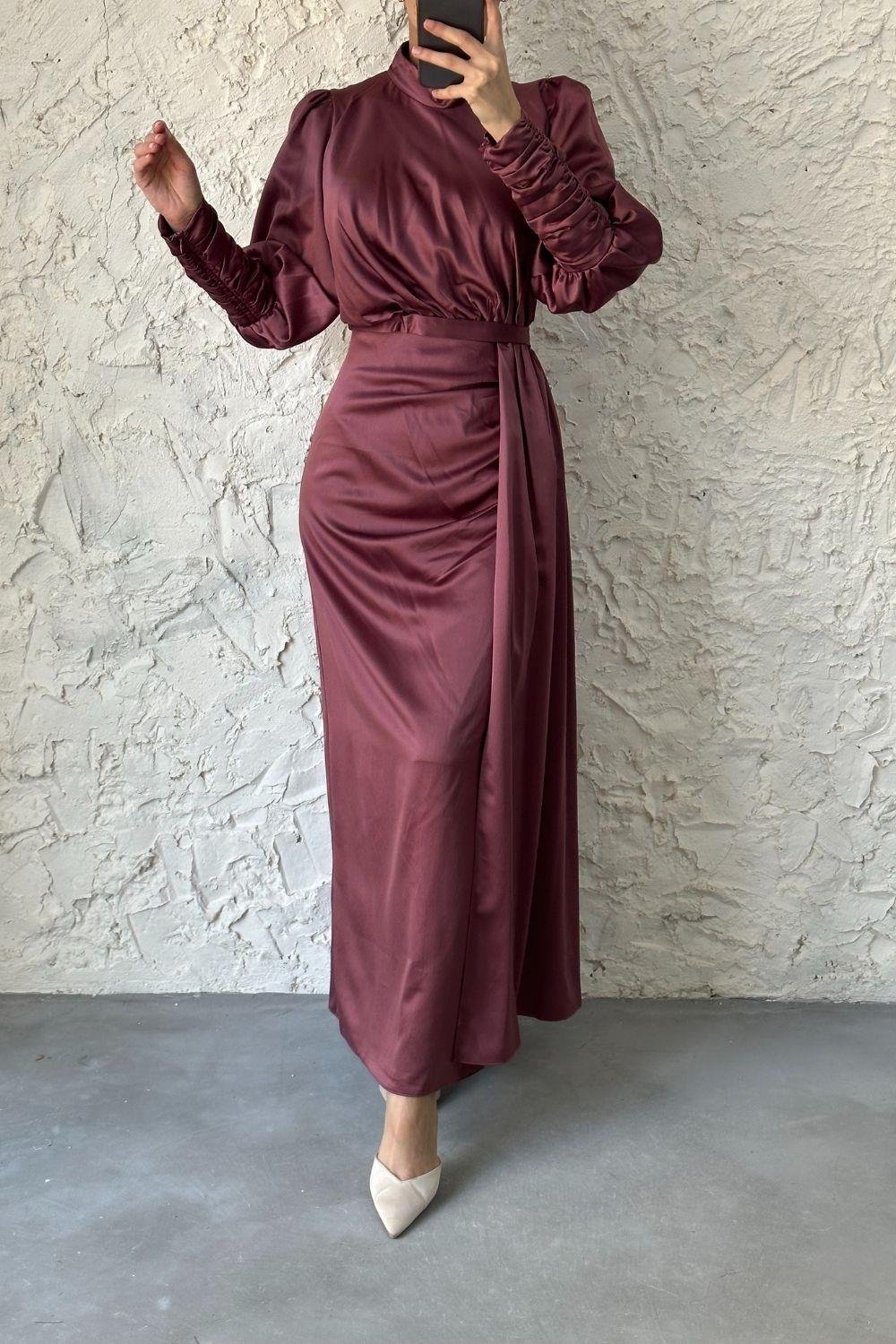 Bilekleri Drape Detay Abiye Gül Kurusu 4357 
