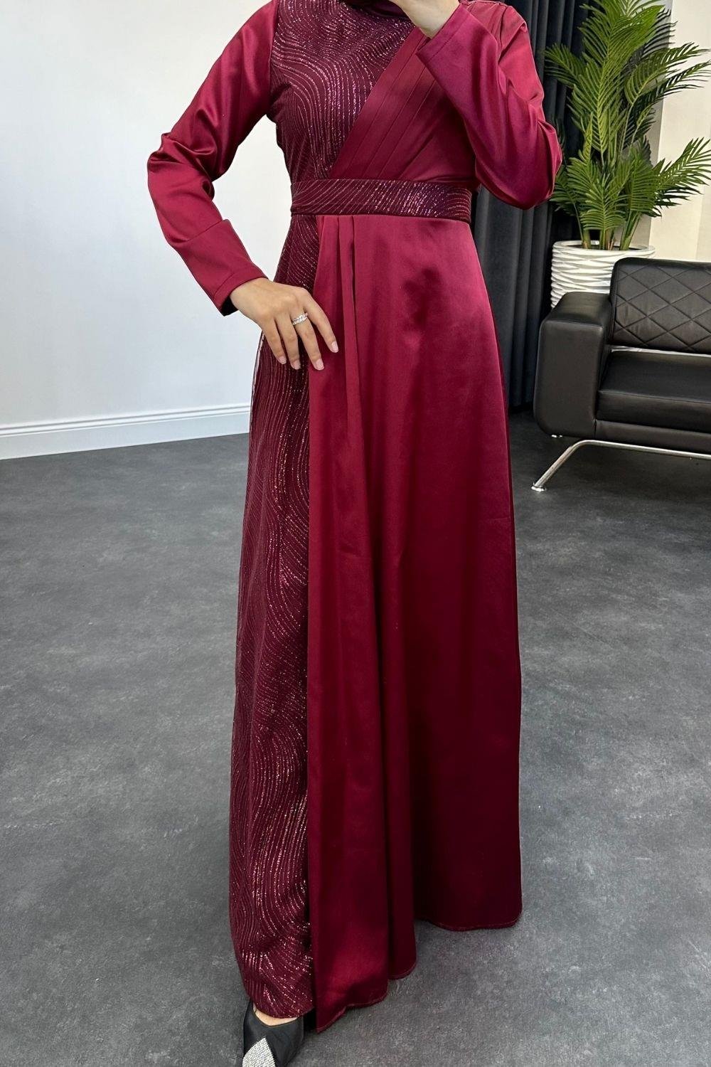 Sahiya Saten Abiye Bordo 4436 