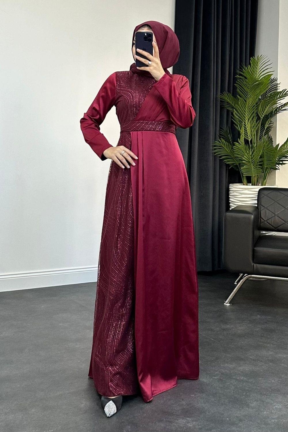 Sahiya Saten Abiye Bordo 4436 