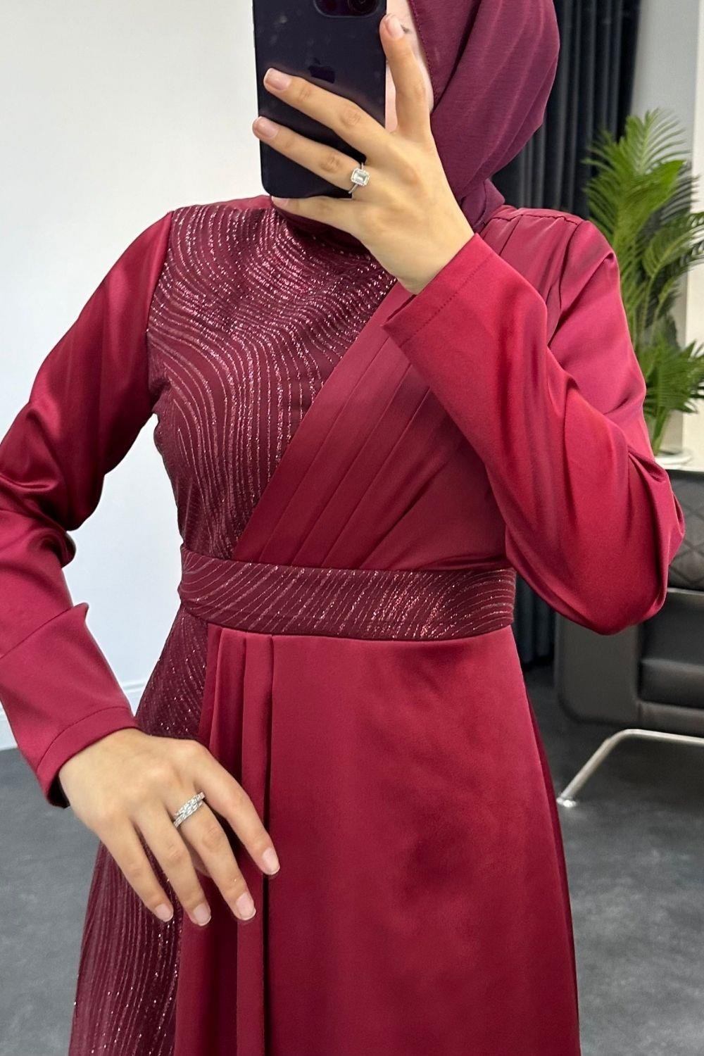 Sahiya Saten Abiye Bordo 4436 