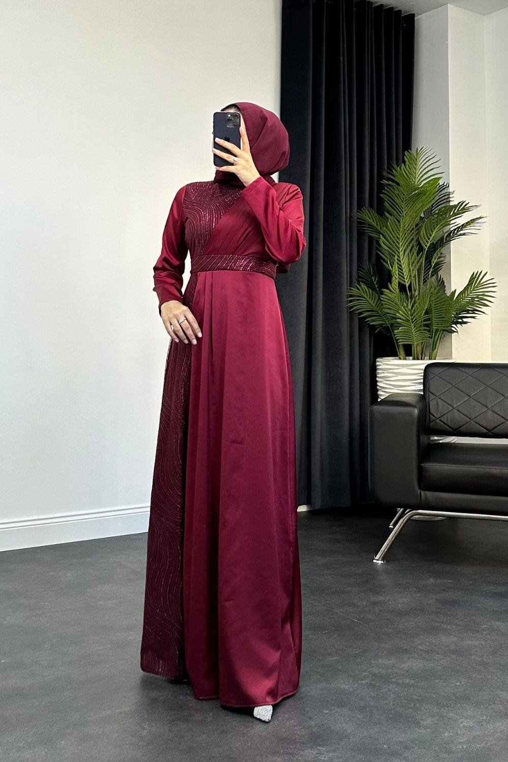Sahiya Saten Abiye Bordo 4436 