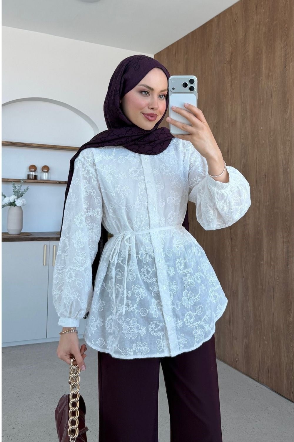 Lade Güpür Gömlek Beyaz 4499 