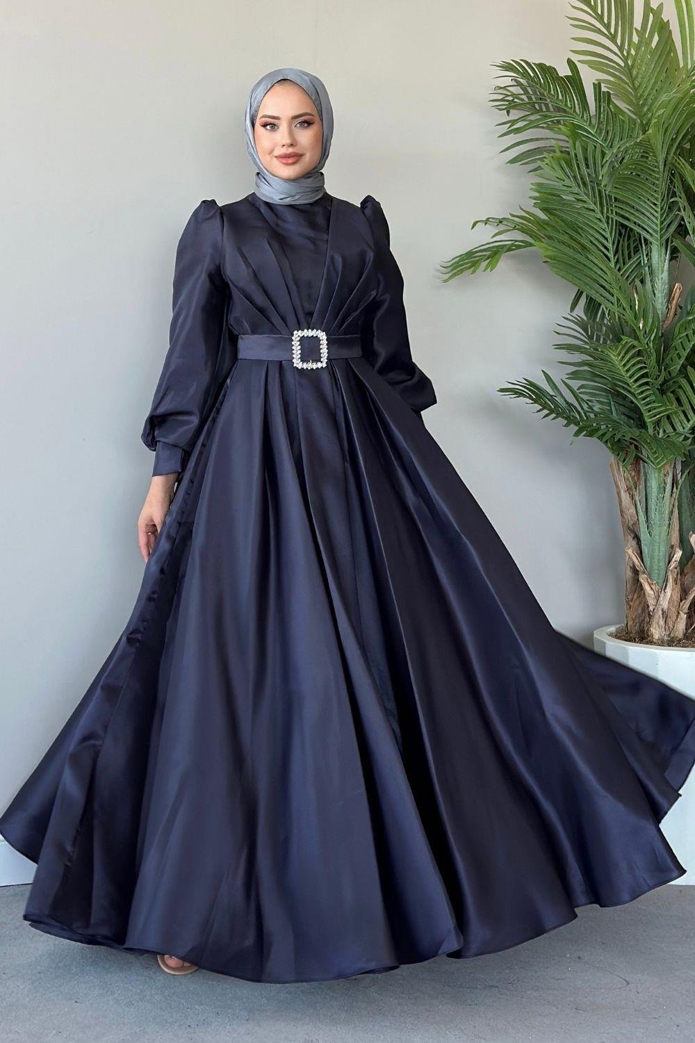 فستان سهرة الأميرة باللون الأزرق الداكن 45290 