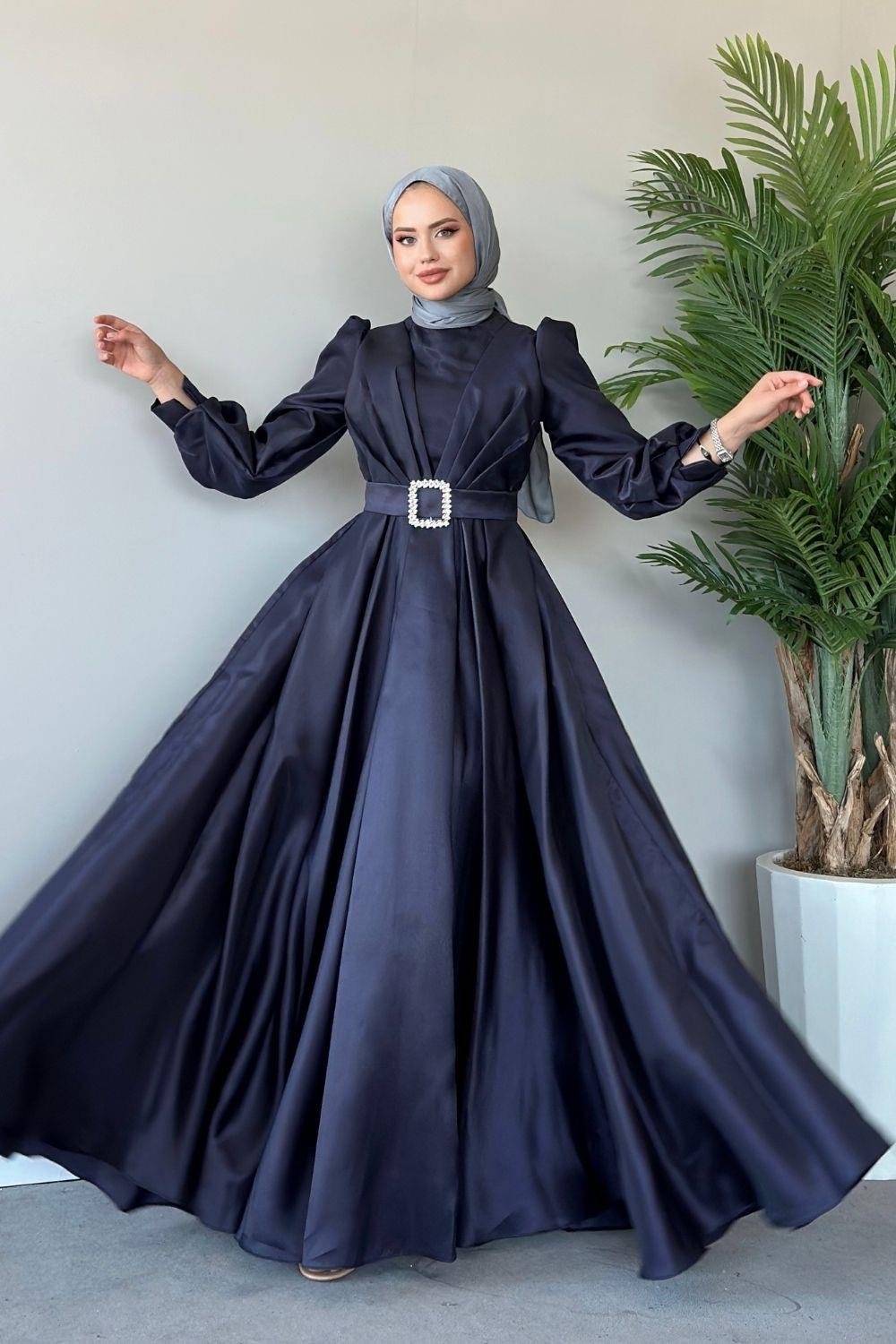 فستان سهرة الأميرة باللون الأزرق الداكن 45290 