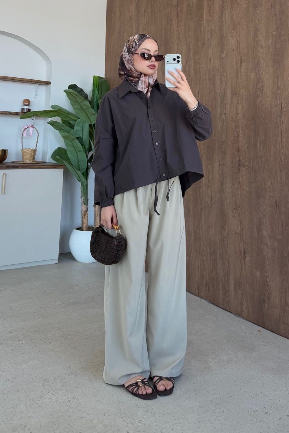 Oversize Poplin Gömlek Kahverengi 4530 