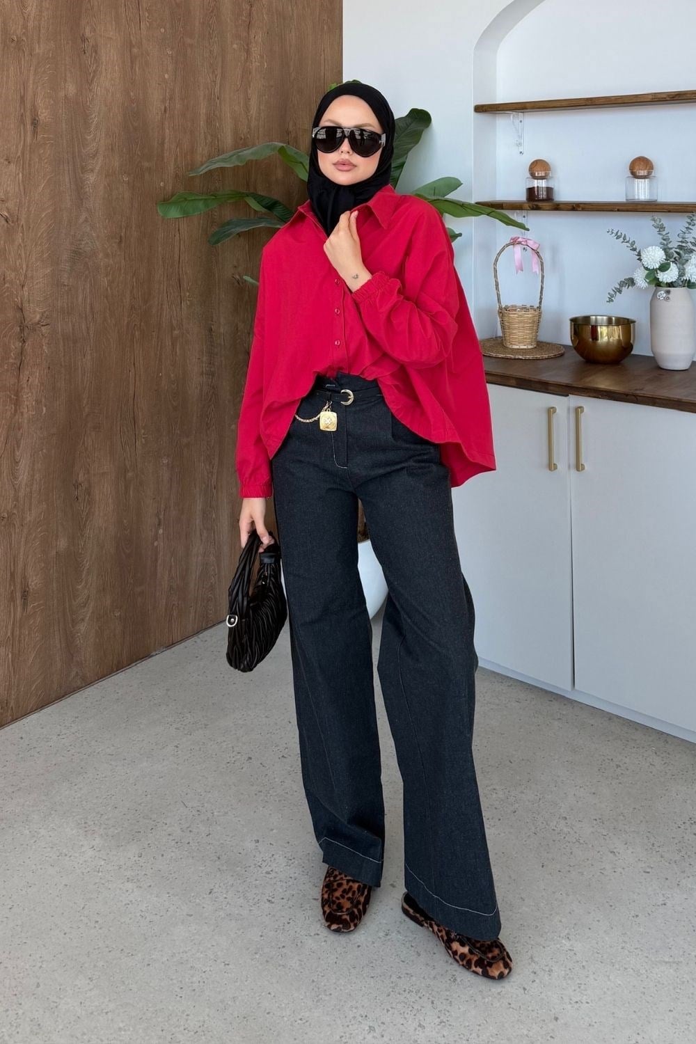 Oversize Poplin Gömlek Kırmızı 4530 