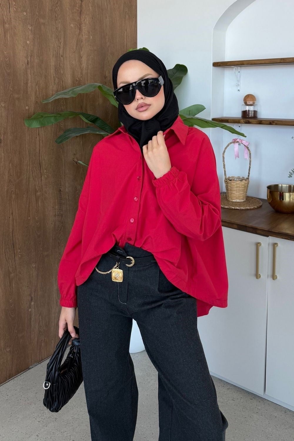 Oversize Poplin Gömlek Kırmızı 4530 