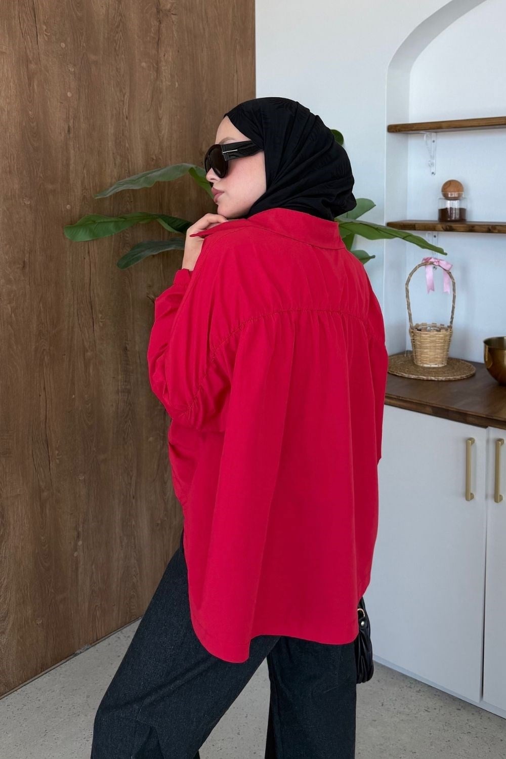 Oversize Poplin Gömlek Kırmızı 4530 
