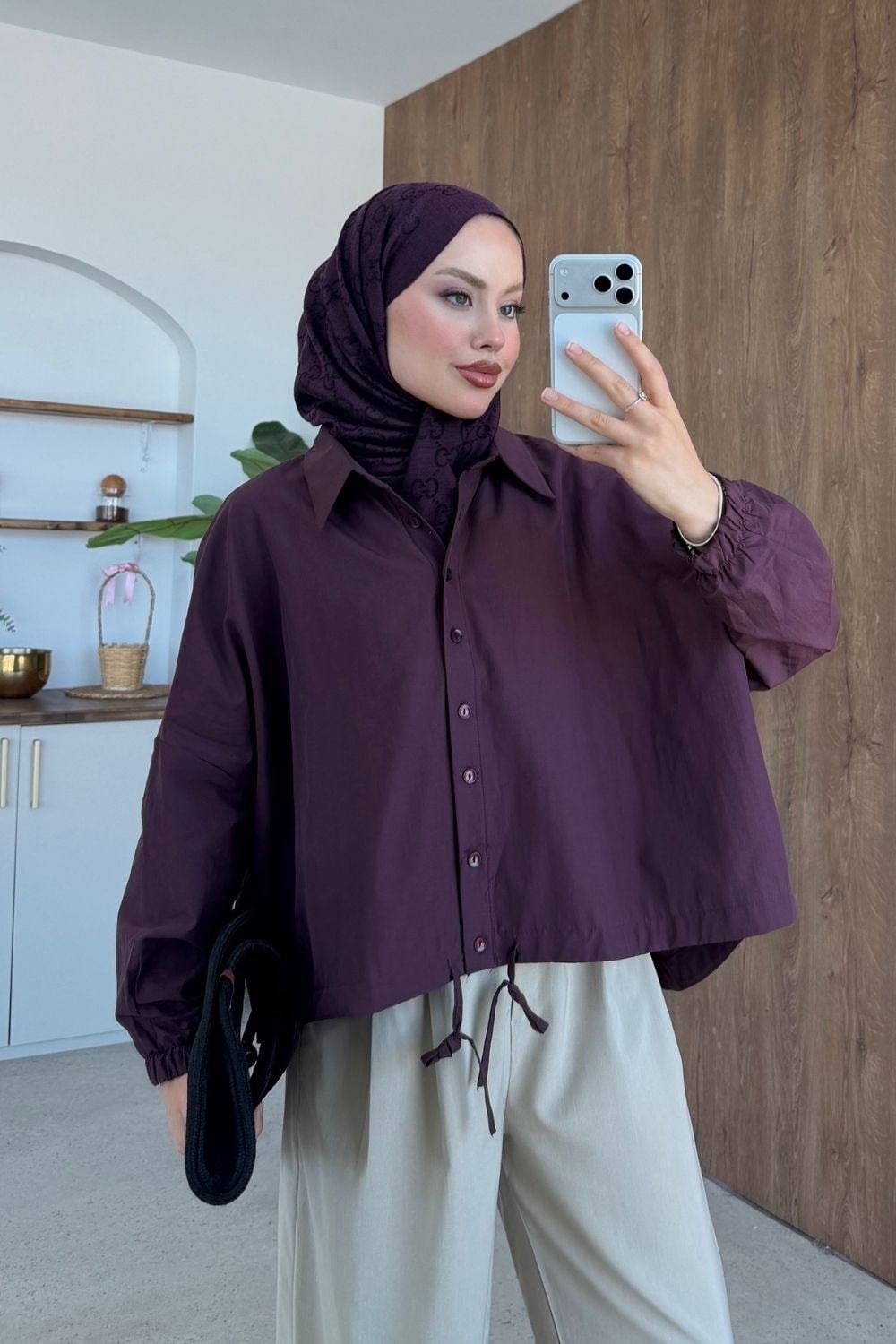 Oversize Poplin Gömlek Mürdüm 4530 