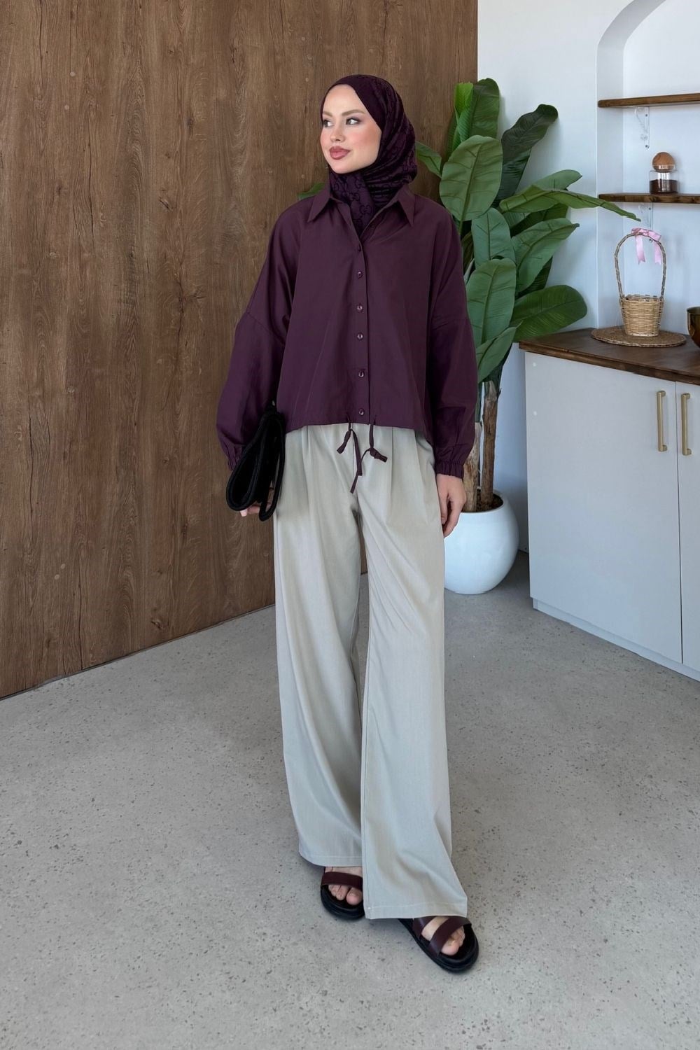 Oversize Poplin Gömlek Mürdüm 4530 