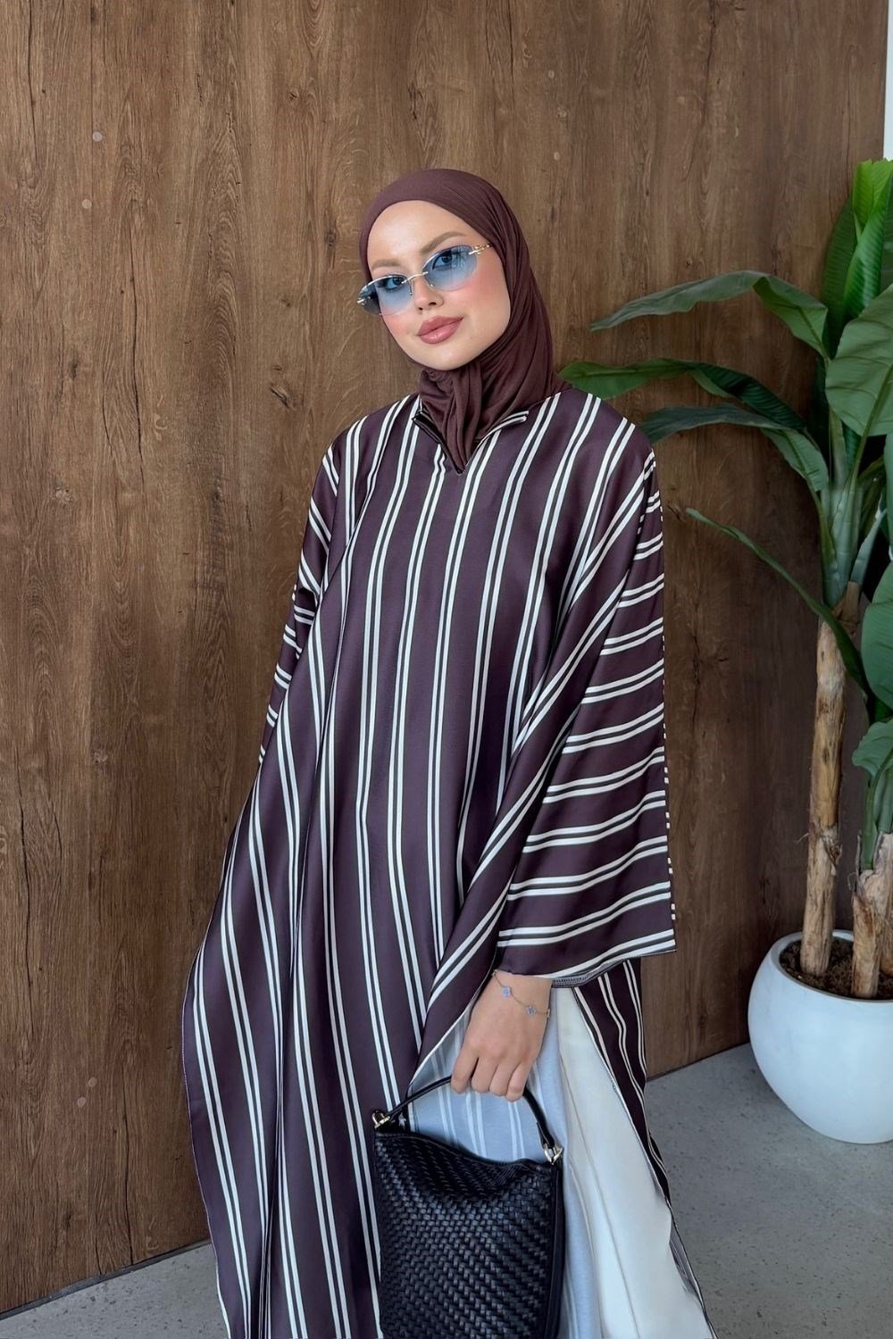 Vibe Çizgili Tunik Kahverengi 4536 