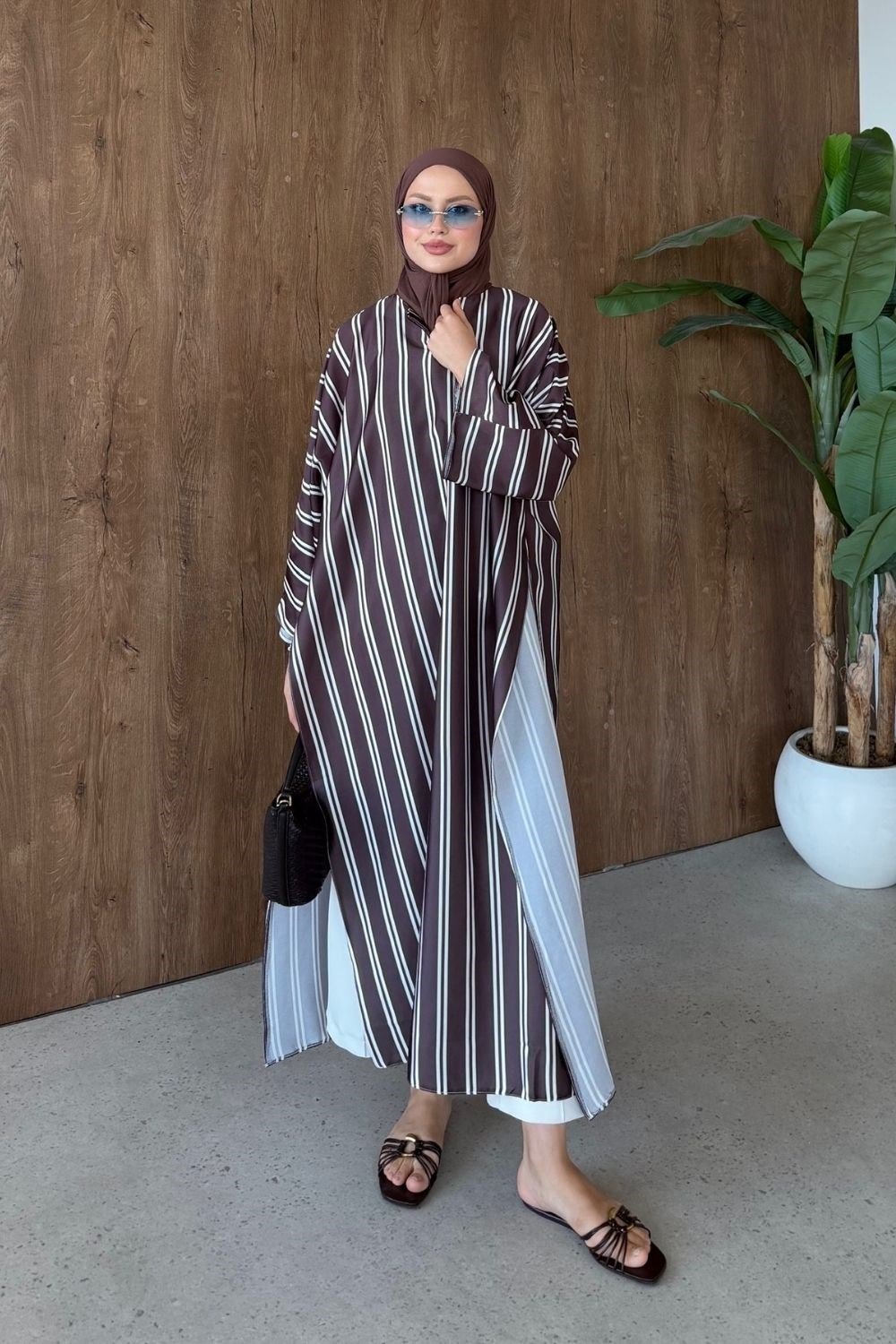 Vibe Çizgili Tunik Kahverengi 4536 