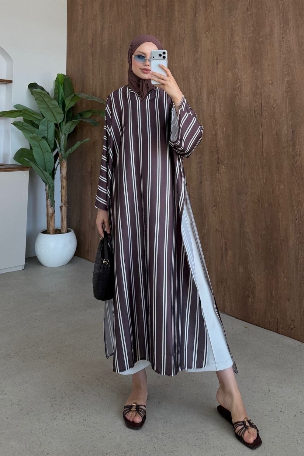 Vibe Çizgili Tunik Kahverengi 4536 