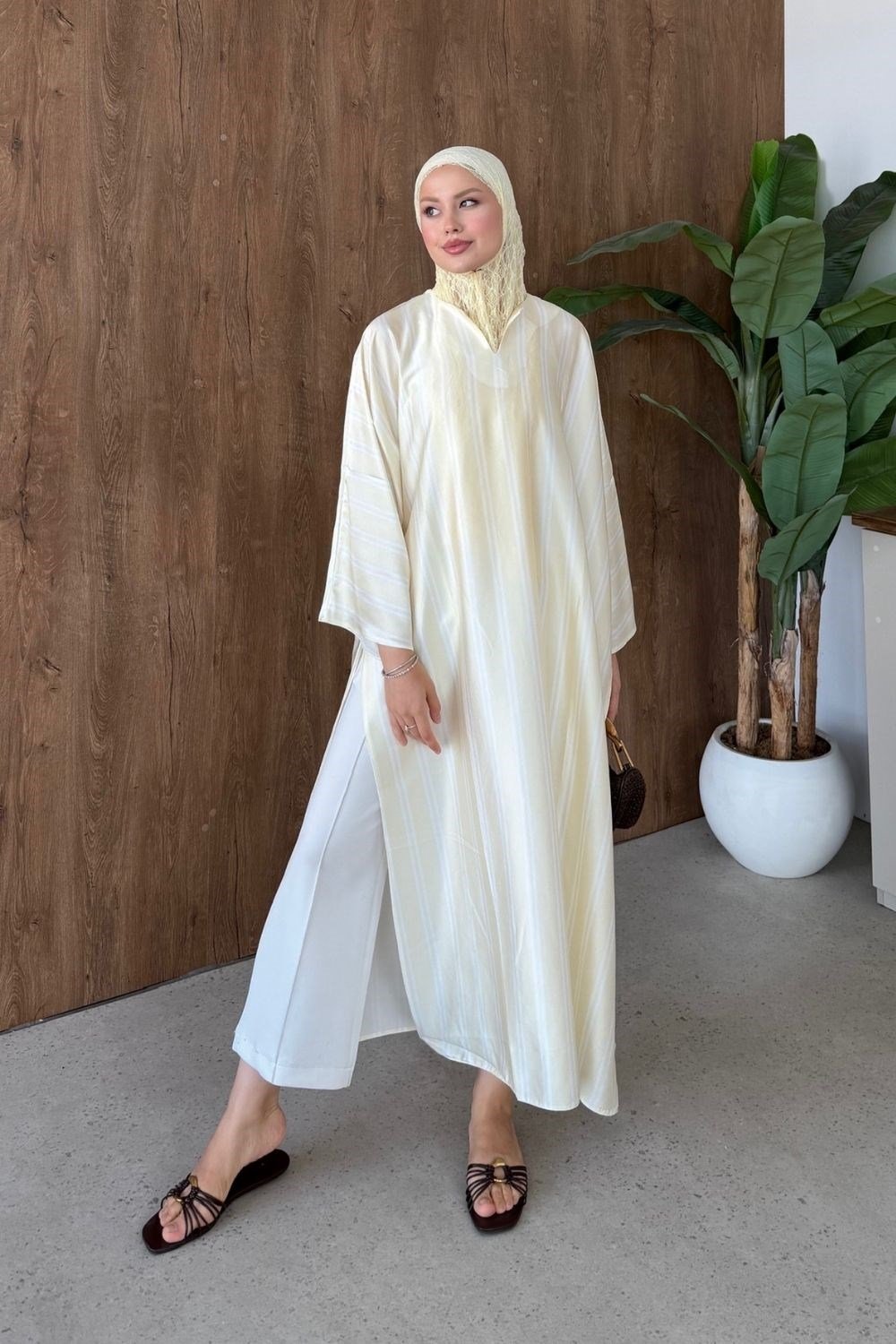 Vibe Çizgili Tunik Sarı 4536 