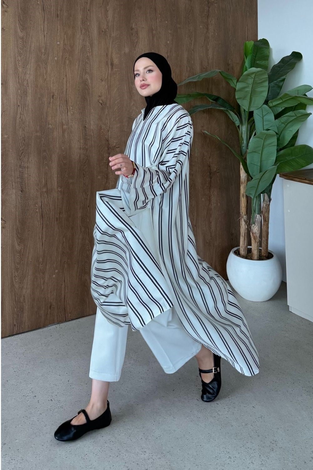 Vibe Çizgili Tunik Siyah 4536 
