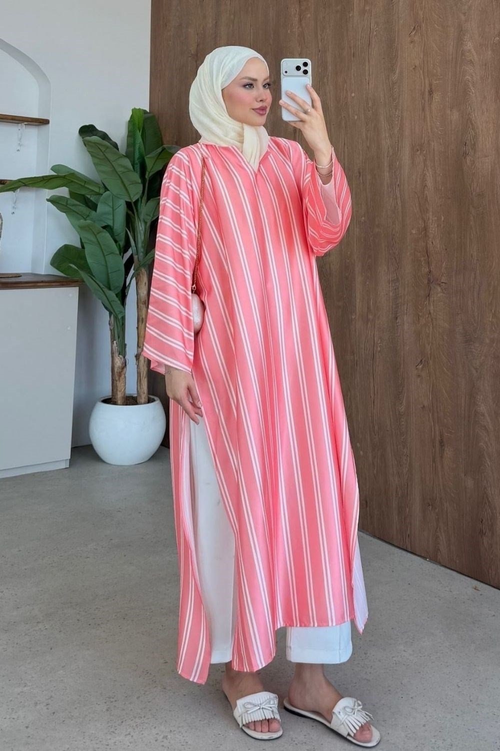 Vibe Çizgili Tunik Somon 4536 