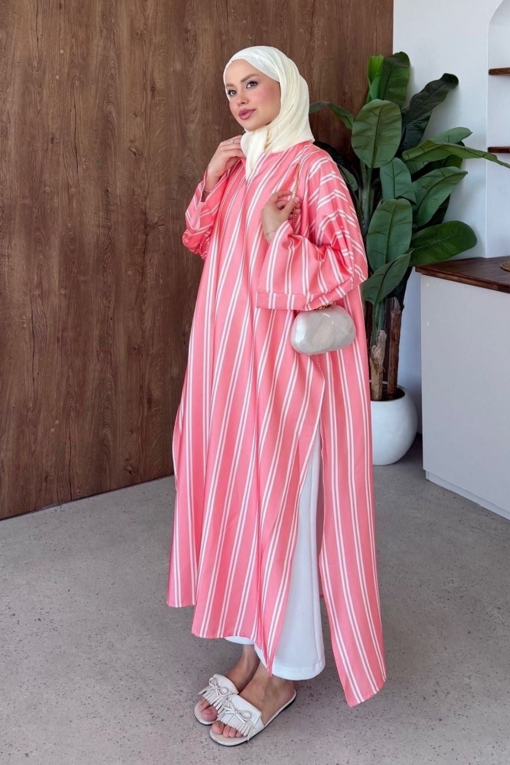 Vibe Çizgili Tunik Somon 4536 