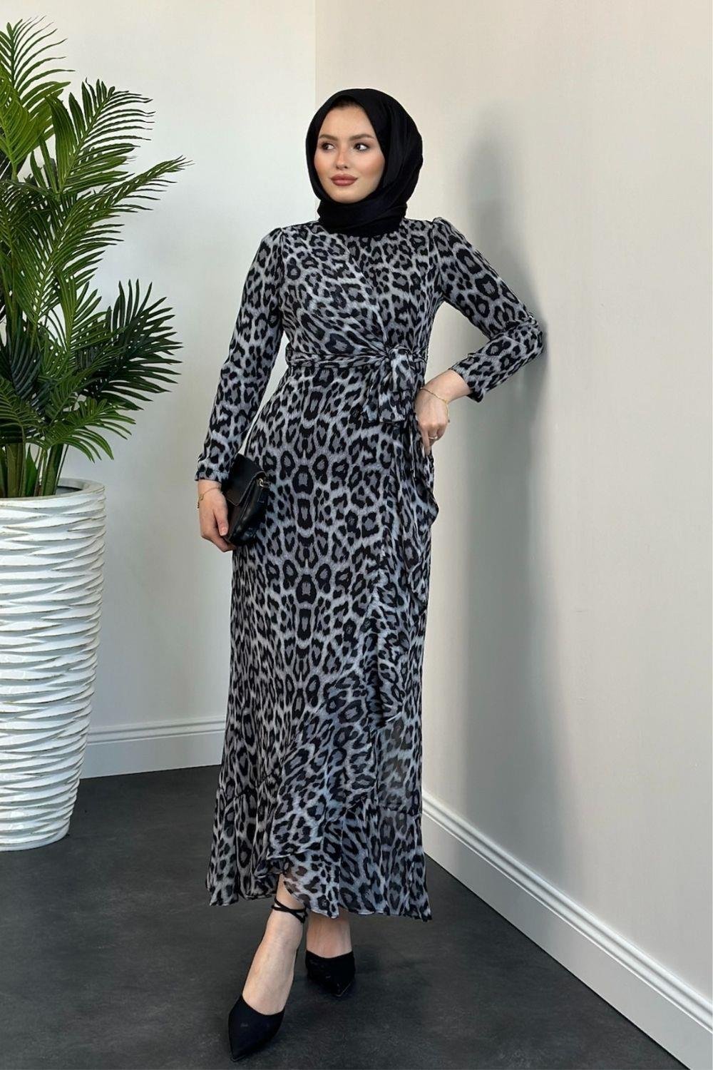 Desenli Bağlamalı Abiye Gri 45450 