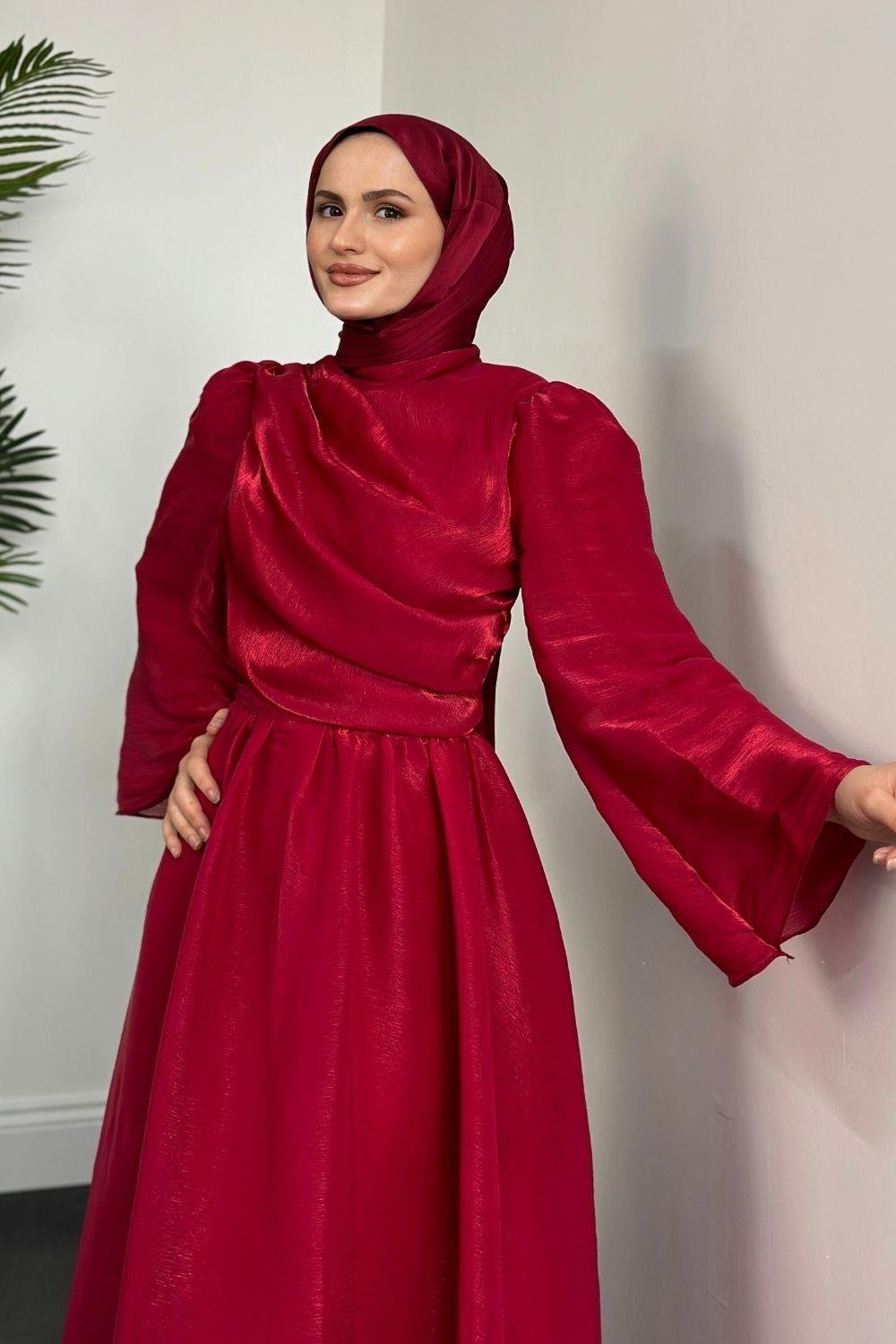 Anka Balon Kol Elbise Kırmızı 4563 