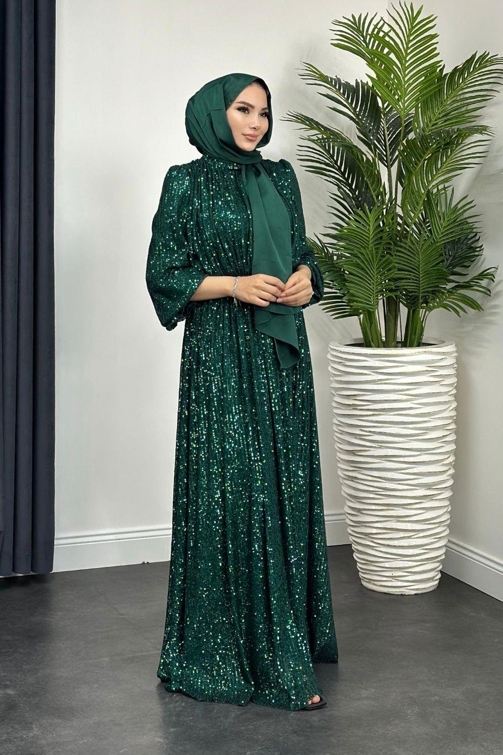 Full Payet İşlemeli Abiye Zümrüt 4566 