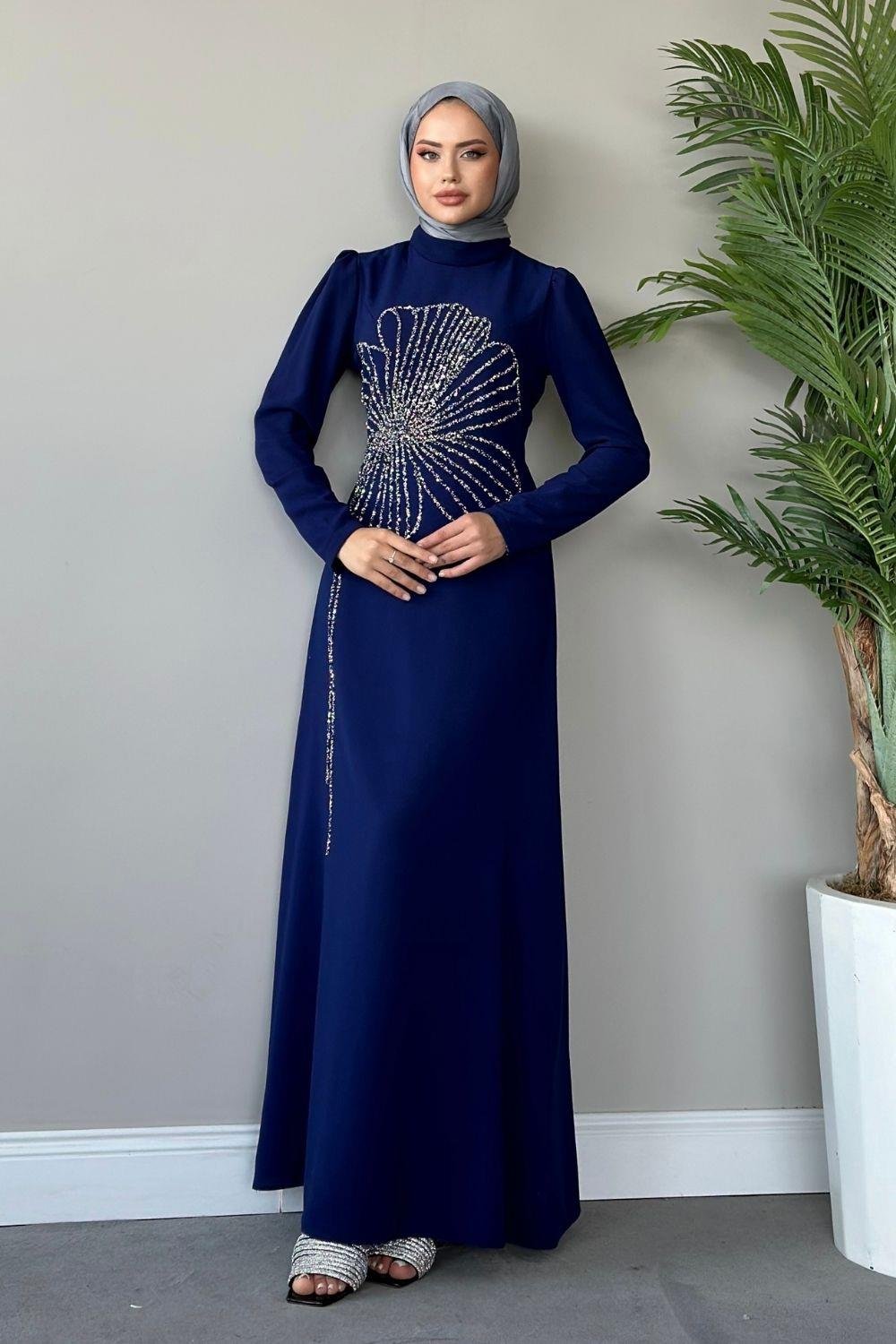 Meyra Yanı Taş Abiye Lacivert 4599 