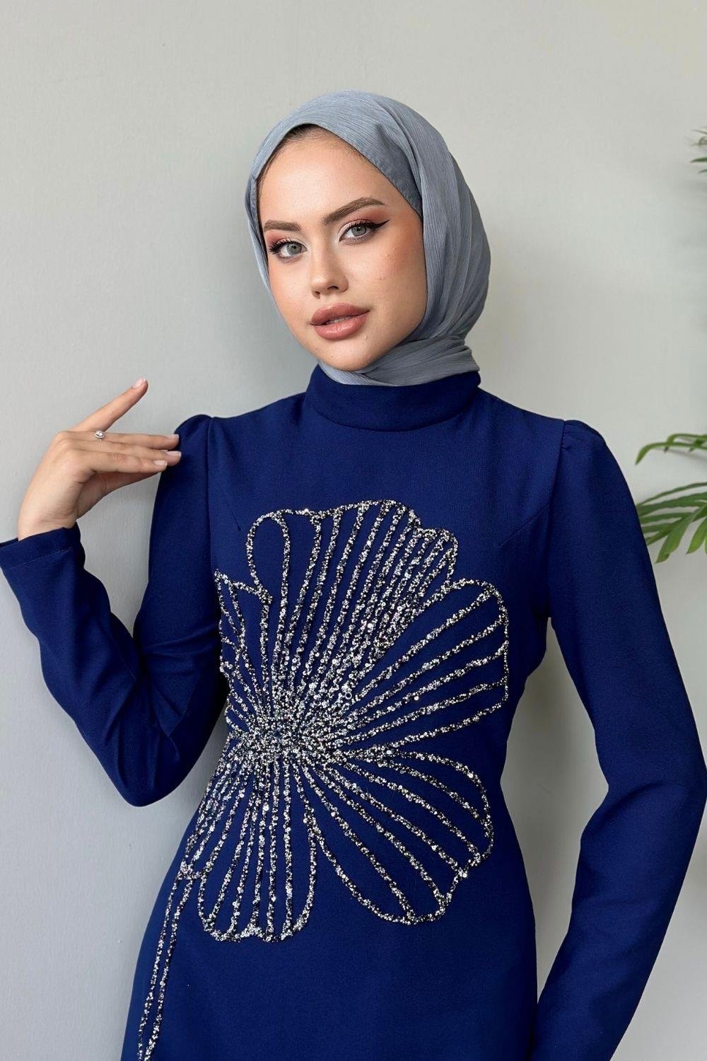 Meyra Yanı Taş Abiye Lacivert 4599 