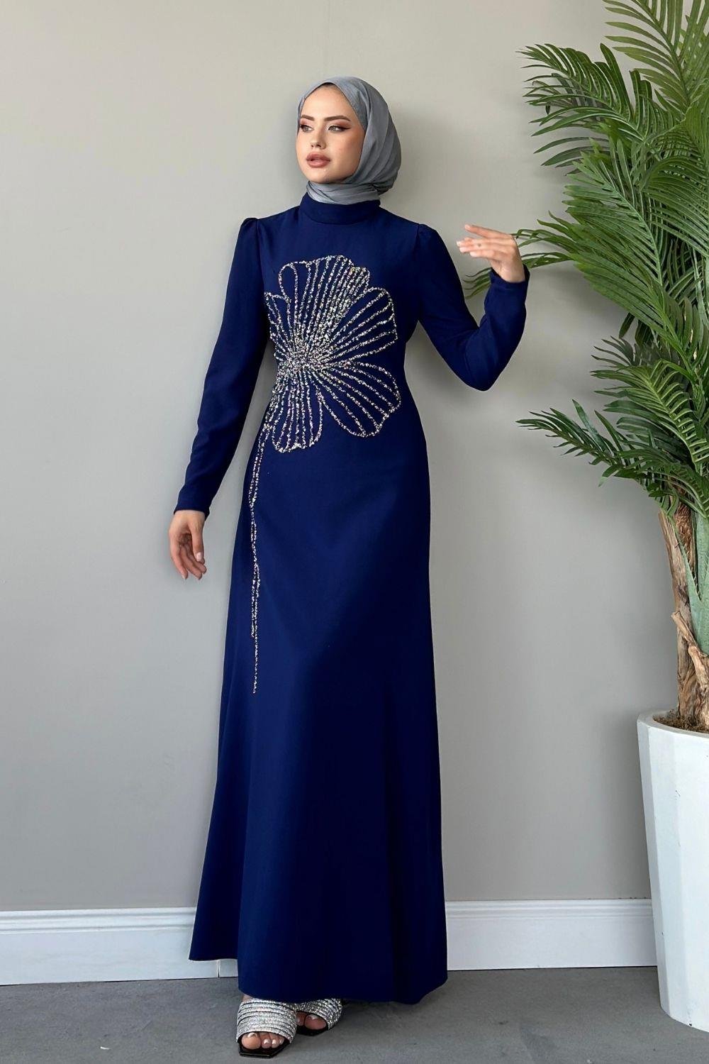 Meyra Yanı Taş Abiye Lacivert 4599 