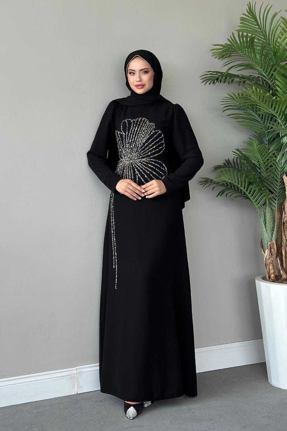 Meyra Yanı Taş Abiye Siyah 4599 