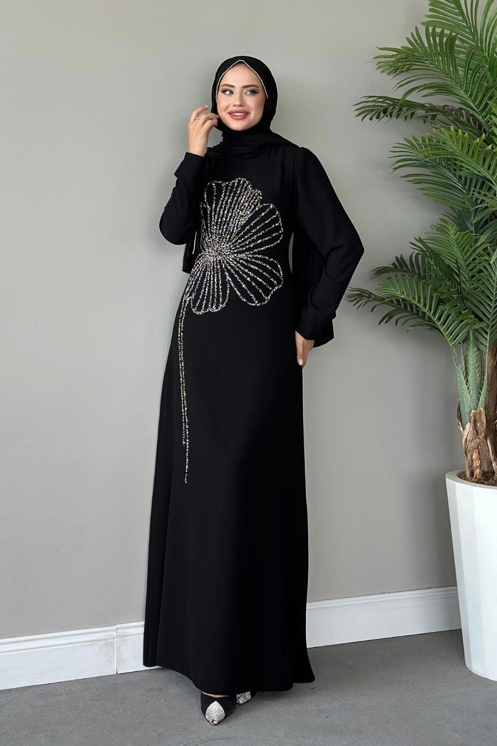 Meyra Yanı Taş Abiye Siyah 4599 