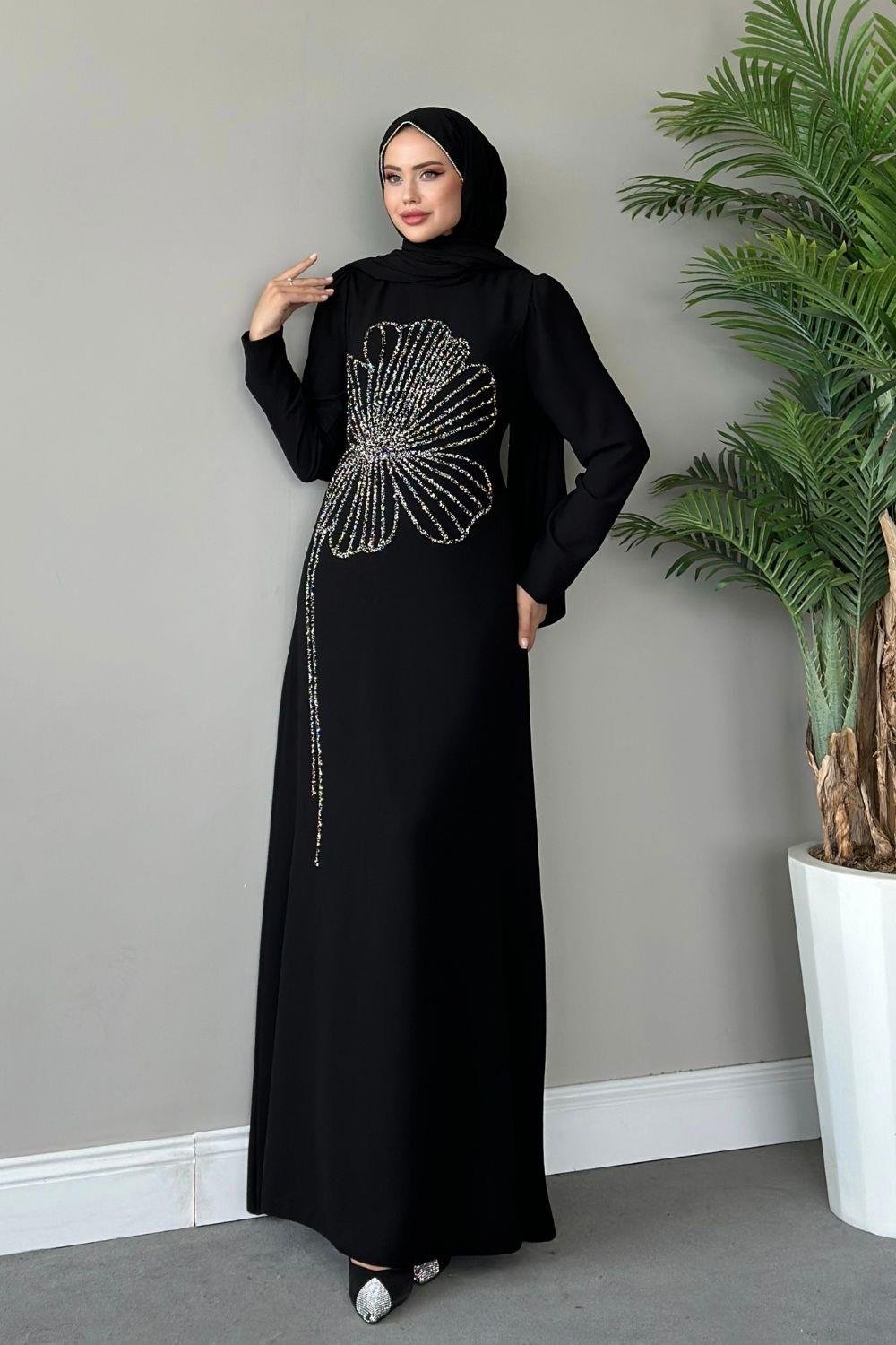 Meyra Yanı Taş Abiye Siyah 4599 