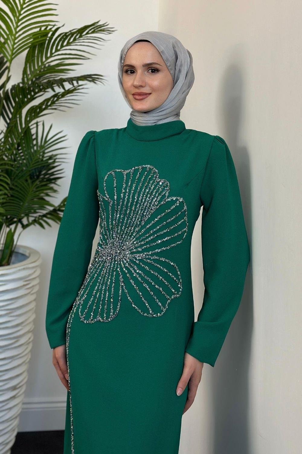 Meyra Yanı Taş Abiye Yeşil 4599 